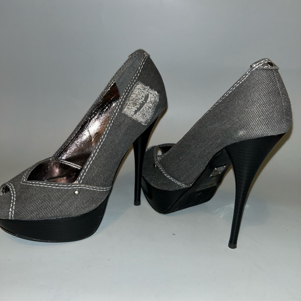 Pre loved denim style bakers platform heel - Picture 3 of 10